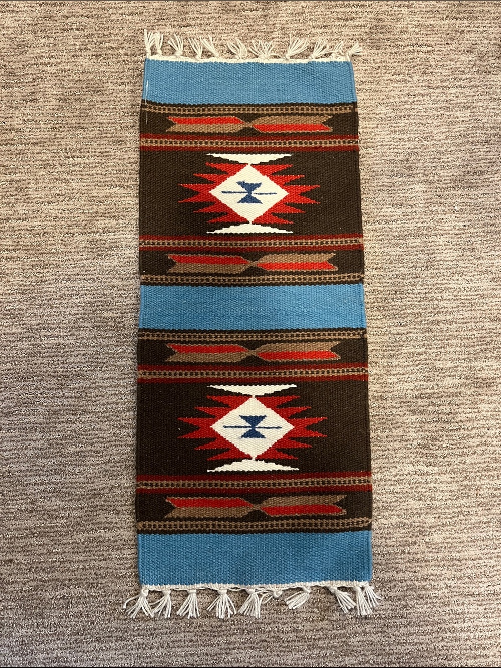Handwoven Brown & Blue Southwestern Accessory Table Runner